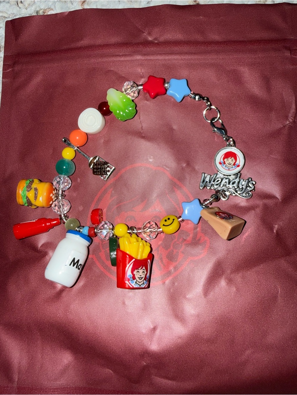 Wendy's Multicolor Advertising
Charm Bracelet w/ Food Charms, Fast Food Theme